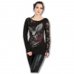 T-shirt femme gothique à manche longue en dentelle avec tête de mort ailée