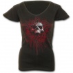 T-shirt femme gothique à mancherons avec tête de mort et symbole tribal ensanglanté