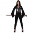 T-shirt femme gothique à manches amples et col V avec corbeau, tombe et pleine lune
