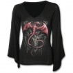 T-shirt femme gothique  manches amples et col V avec dragons et chaines