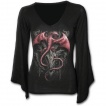 T-shirt femme gothique à manches amples et col V avec dragons et chaines