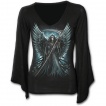 T-shirt femme gothique  manches amples et col V avec grande faucheuse