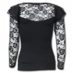 T-shirt femme gothique à manches en dentelle avec ange à ailes déployées sur pentagramme