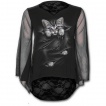 T-shirt femme gothique à manches longue et dentelle avec chat gris à griffes sorties et déchirures