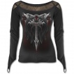 T-shirt femme gothique  manches longues avec couple de loups et Ankh