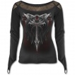 T-shirt femme gothique à manches longues avec couple de loups et Ankh