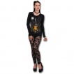 T-shirt femme gothique  manches longues avec sorcire tenant un crane en citrouille