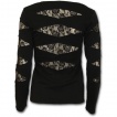 T-shirt femme gothique  manches longues, dentelle et crane  ailes de chauve-souris
