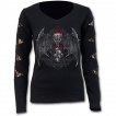 T-shirt femme gothique  manches longues, dentelle et crane  ailes de chauve-souris