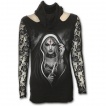 T-shirt femme gothique à manches longues et capuche avec religieuse à stigmate