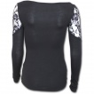 T-shirt femme gothique à manches longues et épaules en dentelle avec motif corset de cuir et métal
