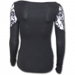 T-shirt femme gothique à manches longues et épaules en dentelle à manches voilées avec dragons formant un coeur