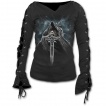 T-shirt femme gothique à manches longues à lacets avec cavalier de La Mort sur son cheval noir