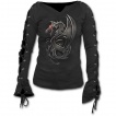 T-shirt femme gothique à manches longues à lacets avec Dragon style métalisé