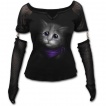 T-shirt femme gothique à manches longues style gant avec chat au regard attendrissant