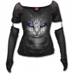 T-shirt femme gothique à manches longues style gant avec chat coulant de larmes