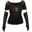 T-shirt femme gothique à manches longues style gant avec tête de mort et symbole tribal ensanglanté