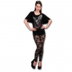 T-shirt femme gothique à manches voilées avec crane ailé et roses