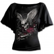 T-shirt femme gothique  manches voiles avec crane ail et roses