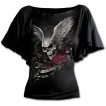 T-shirt femme gothique à manches voilées avec crane ailé et roses