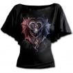 T-shirt femme gothique à manches voilées avec dragons formant un coeur