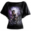 T-shirt femme gothique  manches voiles avec fe et chateau enchant