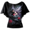 T-shirt femme gothique  manches voiles avec fe et roses rouges