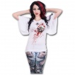 T-shirt femme gothique à manches voilées avec rose ensanglanté et éclaboussures