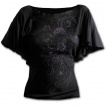 T-shirt femme gothique à manches voilées avec roses violettes