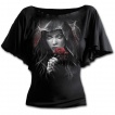 T-shirt femme gothique à manches voilées avec veuve à rose