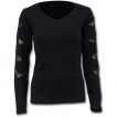 T-shirt femme gothique noir ajour de losanges de dentelle  manches longues