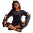 T-shirt femme gothique noir à col large et manches longues à lacets