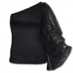 T-shirt femme gothique noir à manche voilée et épaule nue