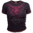T-shirt femme gothique noir à mancherons avec roses ensanglantées