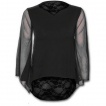 T-shirt femme gothique noir à manches longue voilée et dentelle de fleurs