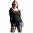 T-shirt femme gothique noir à manches longues et col large transparent