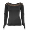 T-shirt femme gothique noir à manches longues et col large transparent