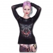 T-shirt femme gothique rivet  manches longues avec chauves-souris vampires et lune rouge