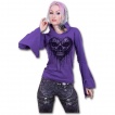 T-shirt femme gothique violet  manches amples avec crane sur coeur coulant