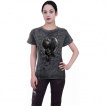 T-shirt femme gris délavé à corbeaux en coeurs et nid de roses