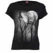 T-shirt femme à loup hurlant dans les arbres et pleine lune