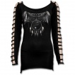 T-shirt femme à manches ajourées avec motif attrape rêve style Yin et Yang