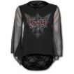 T-shirt femme à manches longue et dentelle avec croix gothique ailée
