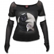 T-shirt femme à manches longues style gant avec chats Yin et Yang