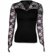 T-shirt femme noir lgant  dentelle de fleurs