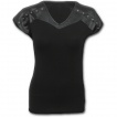 T-shirt femme noir gothique à manches courtes rivetées