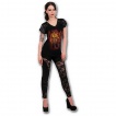 T-shirt femme noir gothique  manches courtes rivetes avec dragon tribal en feu