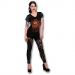 T-shirt femme noir gothique à manches courtes rivetées avec dragon tribal en feu