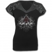 T-shirt femme noir gothique à manches courtes rivetées