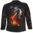 T-shirt gothique homme à manches longues avec dragon crachant de la lave sur une église